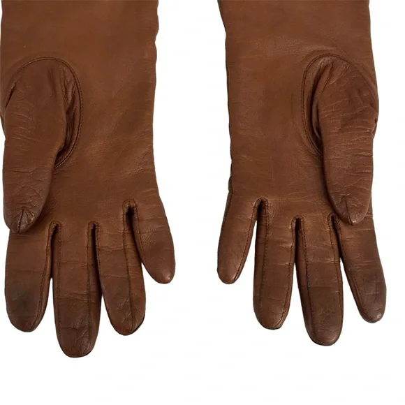 Vintage Aris Cashmere-Lined Brown Leather Gloves Size 6.5 - Picture 5 of 5